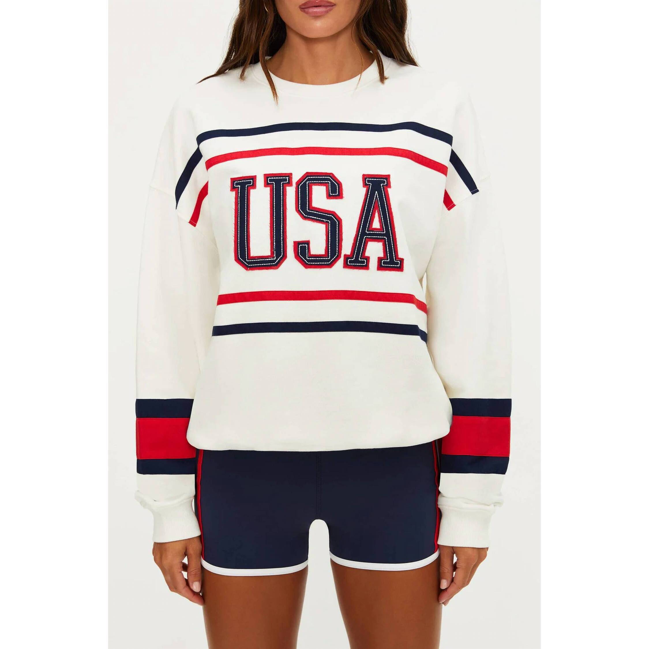 New Beach Riot Devon Firework Colorblock Usa Sweater In Navy